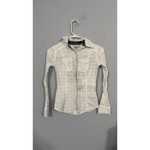 SO White Fitted Button Down Shirt 100% Cotton Juniors Size Small Long Sleeves